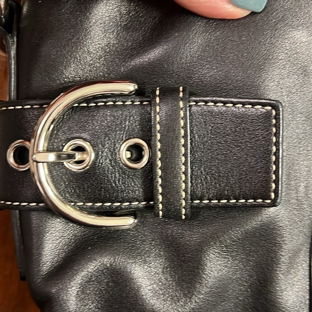 Coach handbag. Black all leather Coach purse with two silver buckles. - Picture 6 of 9